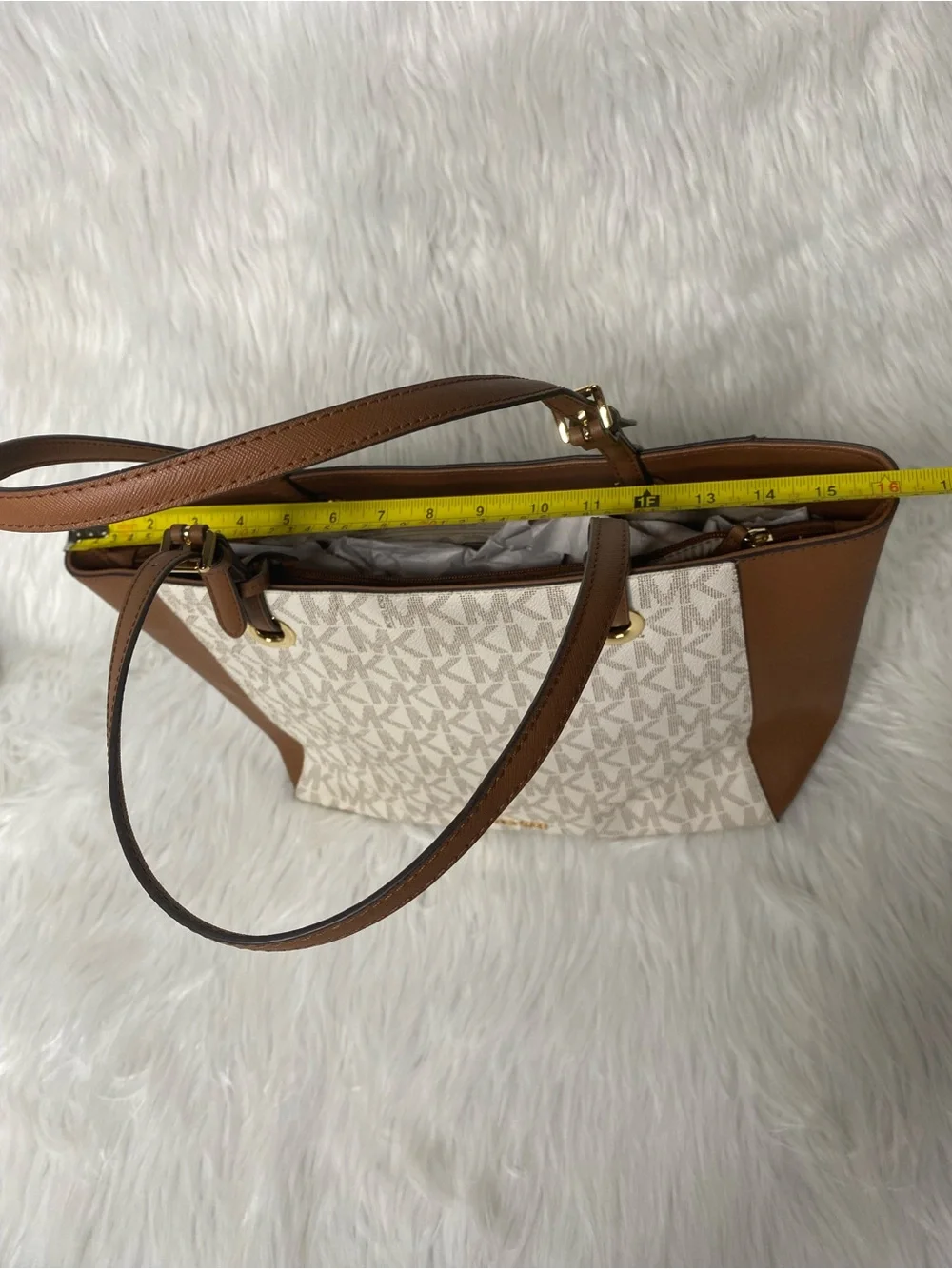 Michael Kors Tan and Cream Logo Canvas Tote
